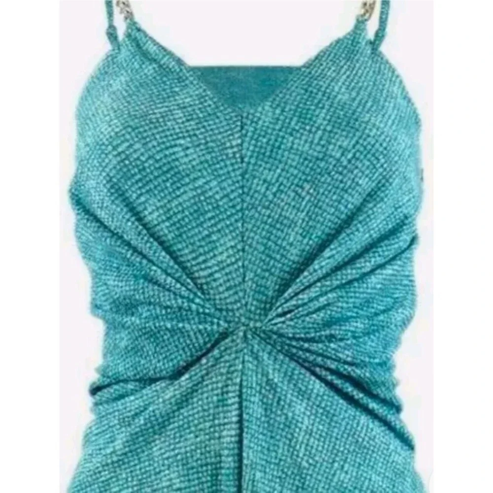 Michael Kors Turquoise Dress Chain Strap Twist Front‎ Midi XL NWT $155 MSRP